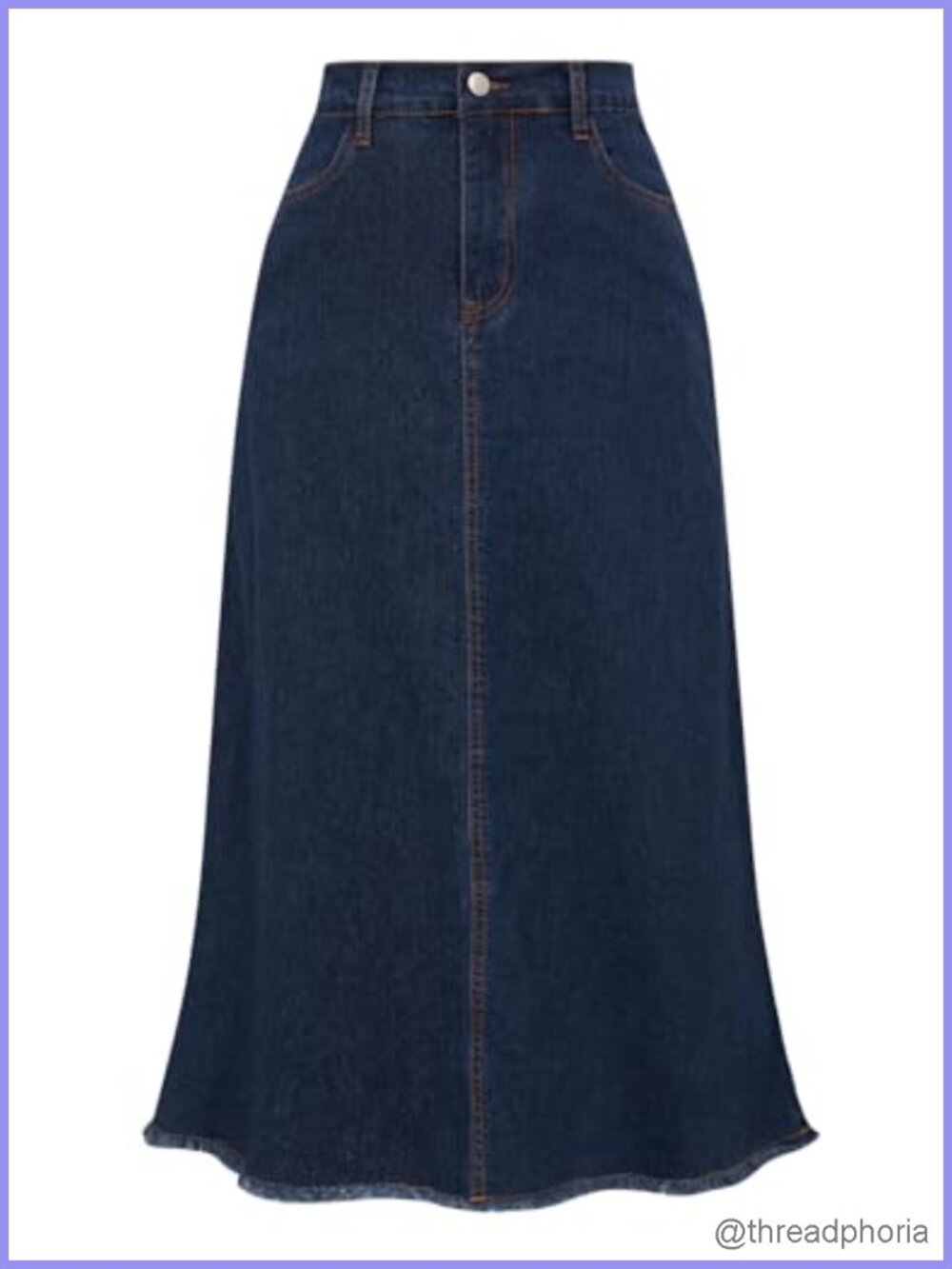 Frayed Raw Hem Maxi Jean Skirt High Waist A-Line Flare Denim